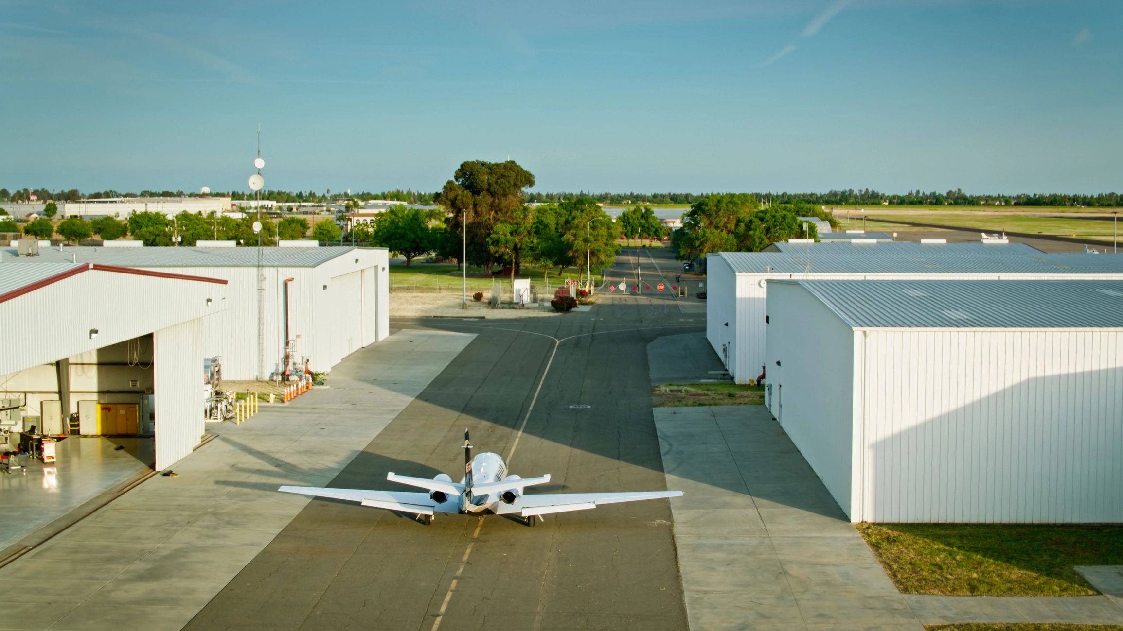 Private jet on a small airfield